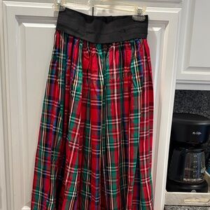 Women’s Vintage handmade  Red Plaid Maxi Skirt with Black Waistband small